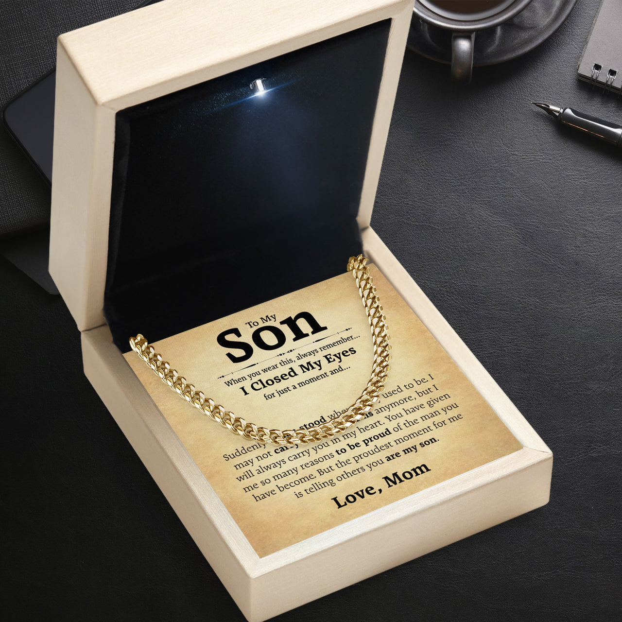 Cuban Necklace Gifts For Son From Mom With Personalized Message Card Necklace