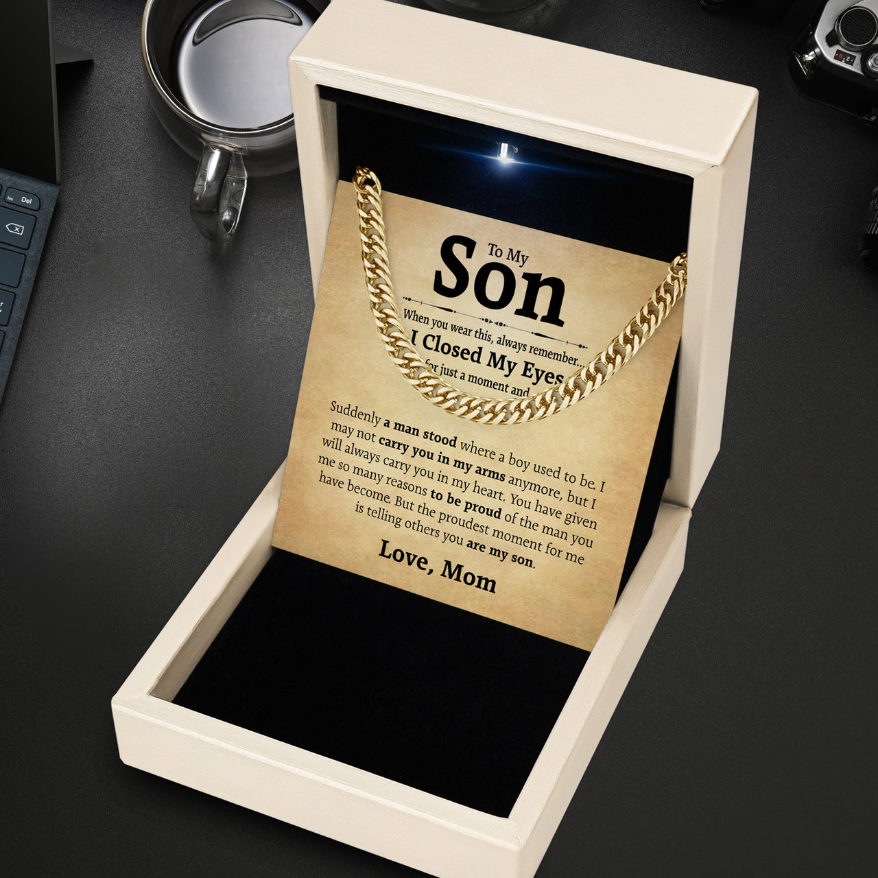 Cuban Necklace Gifts For Son From Mom With Personalized Message Card Necklace