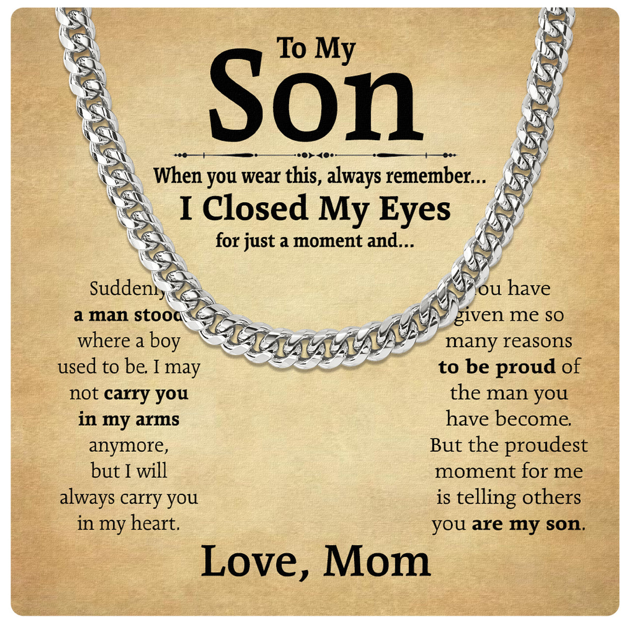 Cuban Necklace Gifts For Son From Mom With Personalized Message Card Necklace