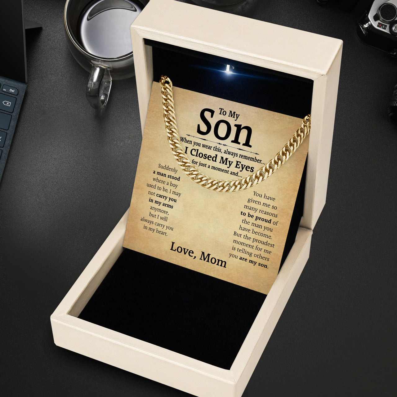 Cuban Necklace Gifts For Son From Mom With Personalized Message Card Necklace