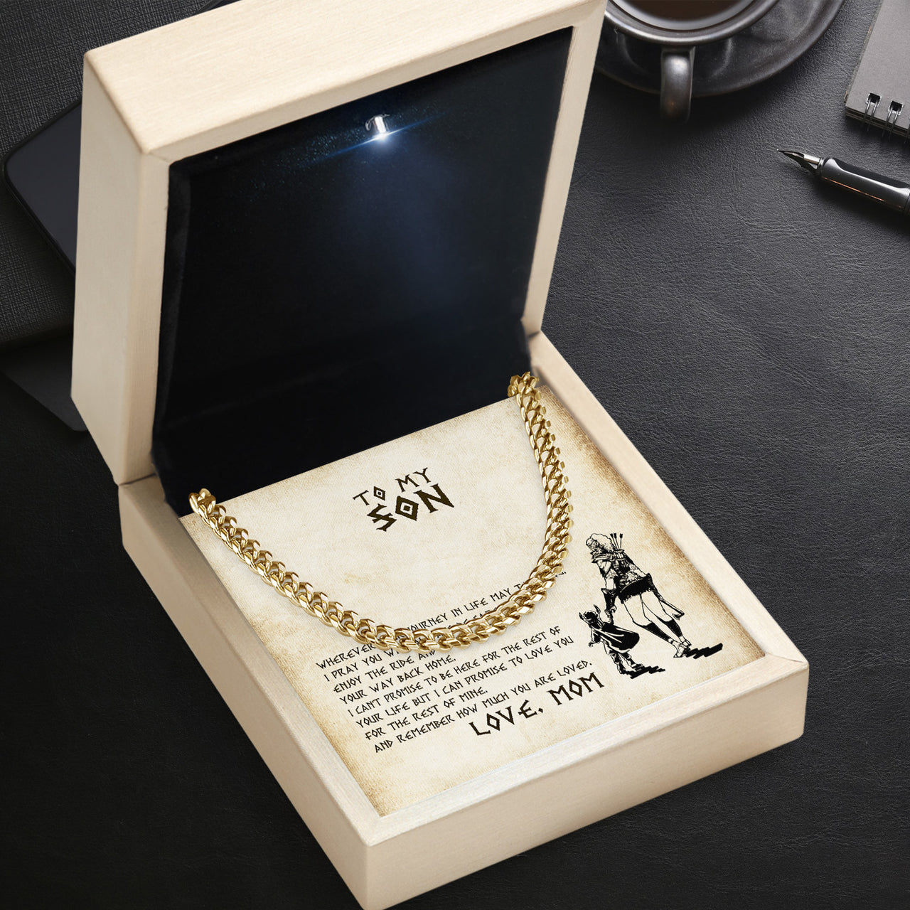 Cuban Necklace Gifts For Son From Mom With Personalized Message Card Necklace