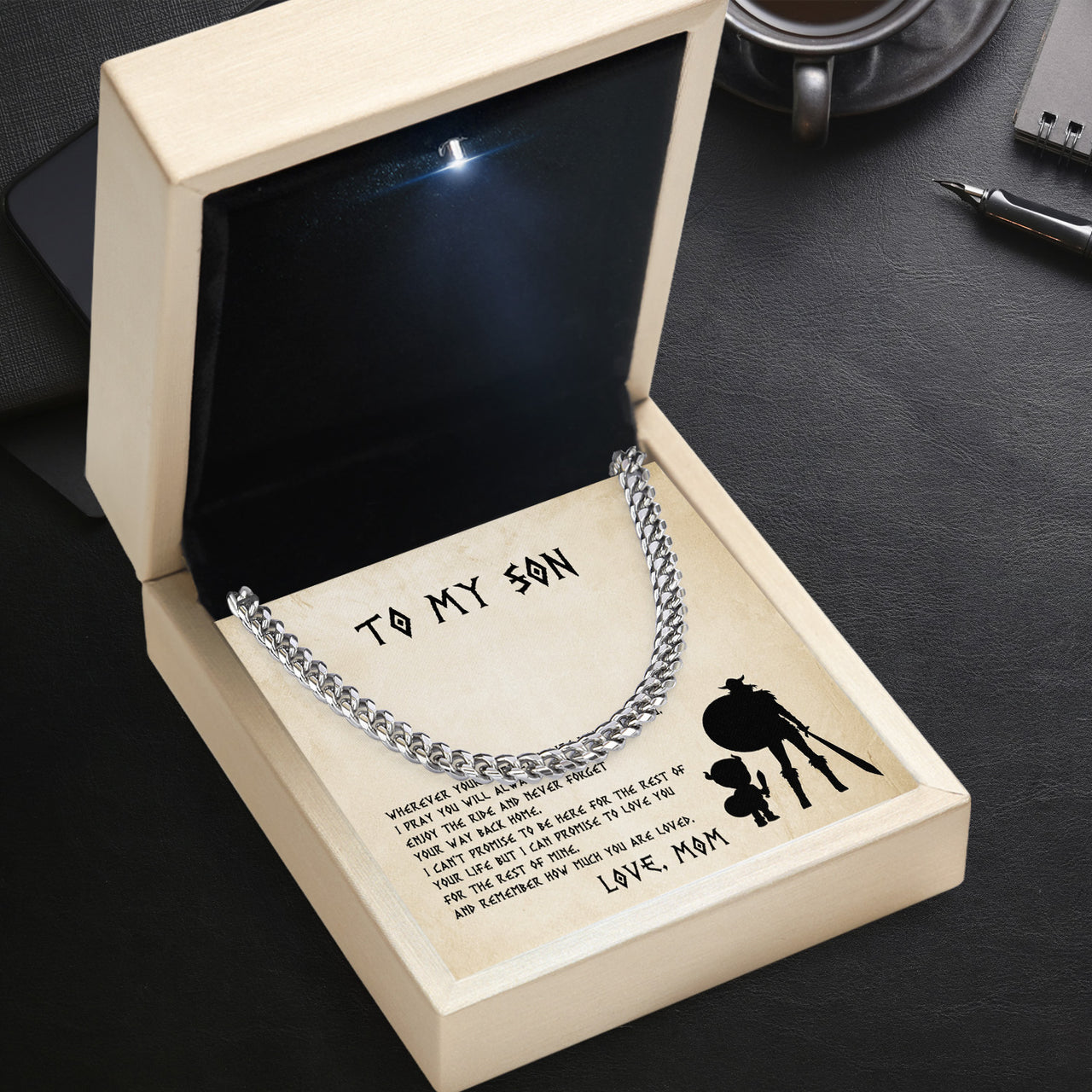 Cuban Necklace Gifts For Son From Mom With Personalized Message Card Necklace