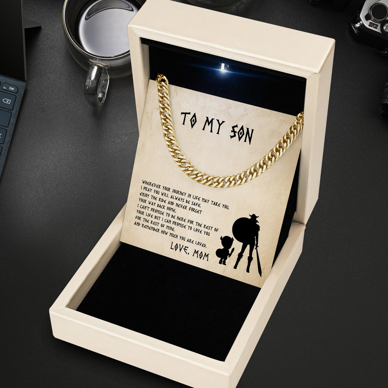 Cuban Necklace Gifts For Son From Mom With Personalized Message Card Necklace