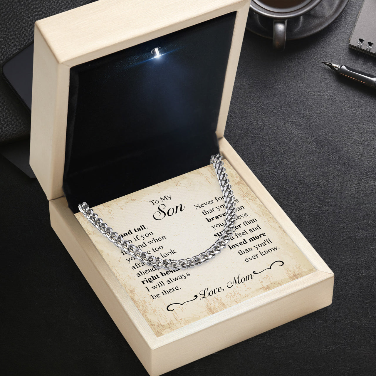 Cuban Necklace Gifts For Son From Mom With Personalized Message Card Necklace