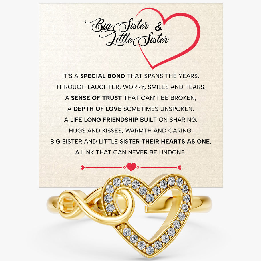 To My Sister Ring Infinity Hearts With Heartfelt Message - Unique Jewelry For Sister - Their Hearts As One