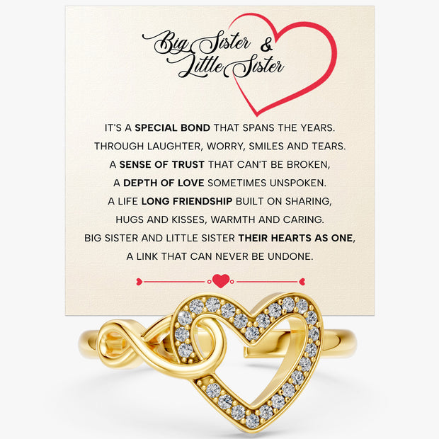 To My Sister Ring Infinity Hearts With Heartfelt Message - Unique Jewelry For Sister - Their Hearts As One