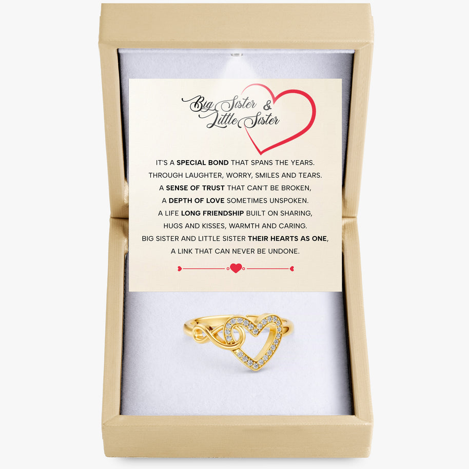 To My Sister Ring Infinity Hearts With Heartfelt Message - Unique Jewelry For Sister - Their Hearts As One