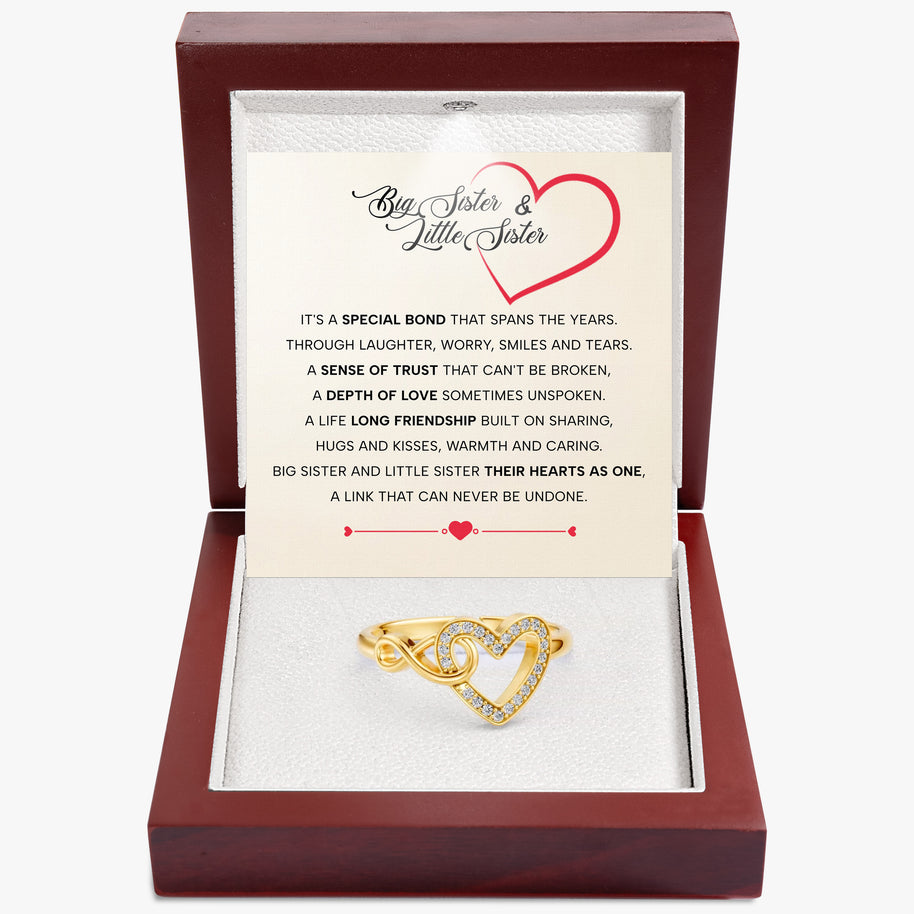 To My Sister Ring Infinity Hearts With Heartfelt Message - Unique Jewelry For Sister - Their Hearts As One
