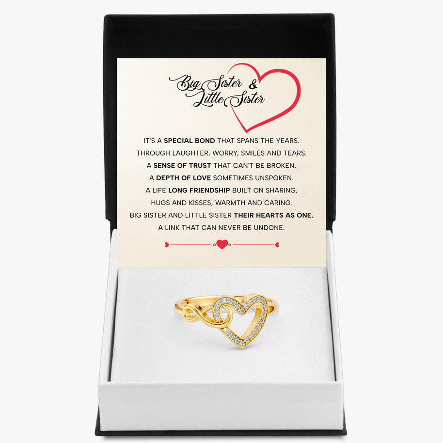To My Sister Ring Infinity Hearts With Heartfelt Message - Unique Jewelry For Sister - Their Hearts As One