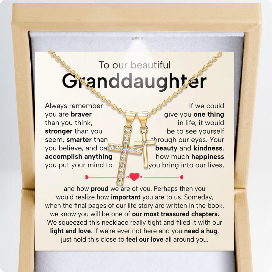 To My Granddaughter Cross Necklace With Heartfelt Message - Unique Jewelry For Granddaughter - Treasured Chapters