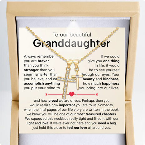 To My Granddaughter Cross Necklace With Heartfelt Message - Unique Jewelry For Granddaughter - Treasured Chapters