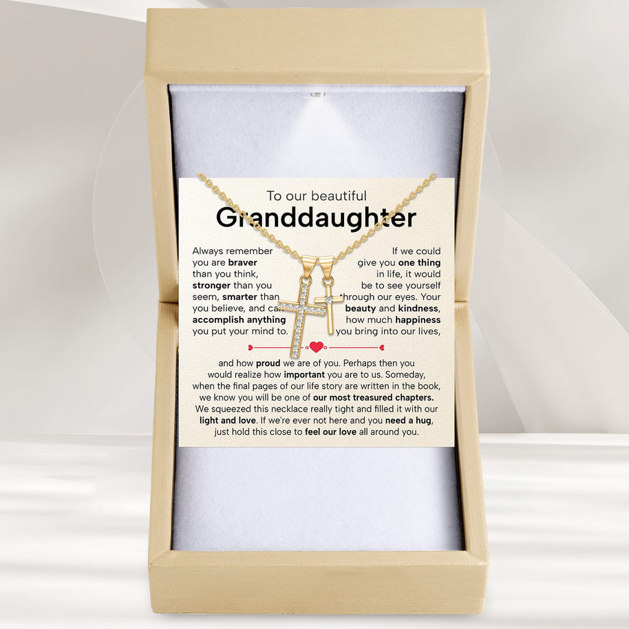 To My Granddaughter Cross Necklace With Heartfelt Message - Unique Jewelry For Granddaughter - Treasured Chapters