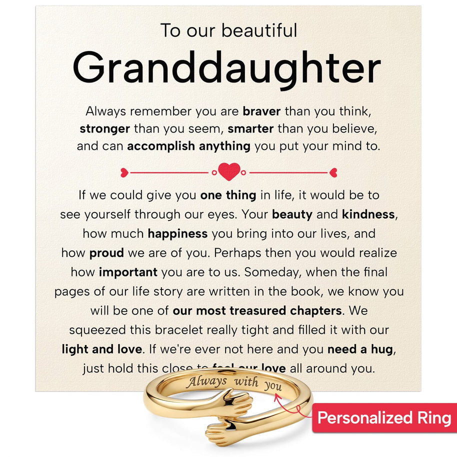 To My Granddaughter With Heartfelt Message - Engraved Hug Ring For Granddaughter - Treasured Chapters