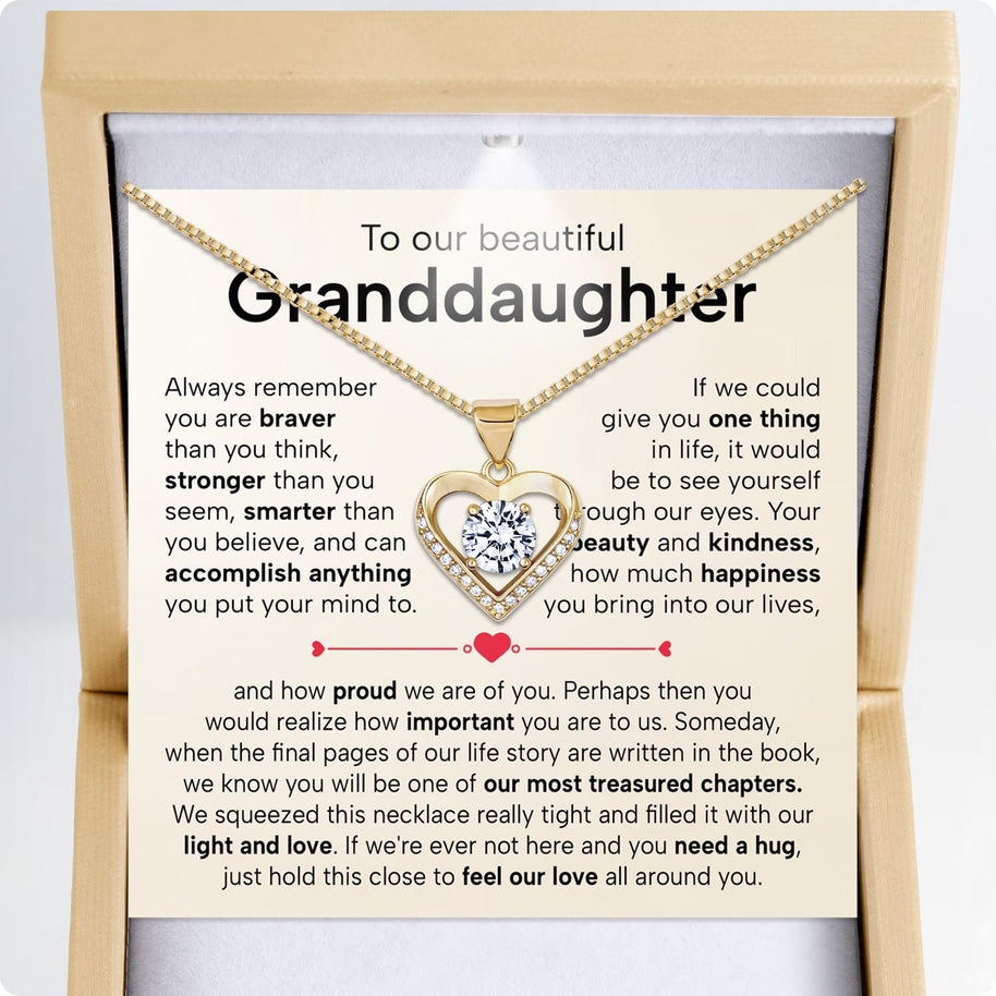 To My Granddaughter Heart Necklace With Heartfelt Message - Unique Jewelry For Granddaughter - Treasured Chapters