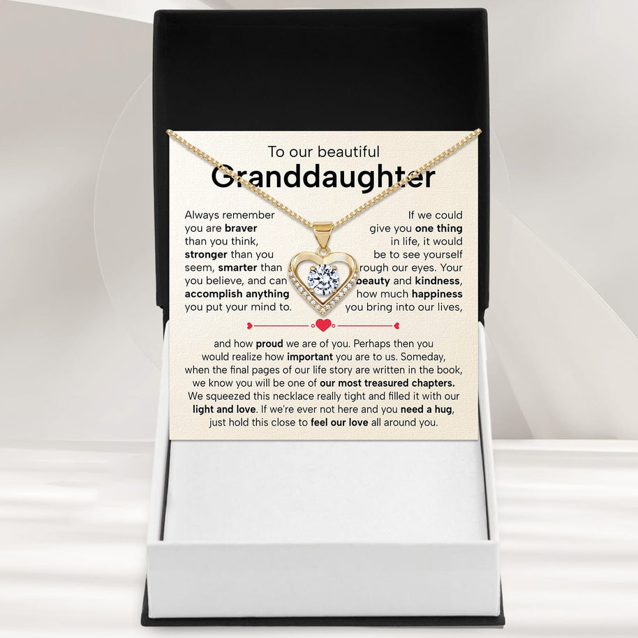 To My Granddaughter Heart Necklace With Heartfelt Message - Unique Jewelry For Granddaughter - Treasured Chapters