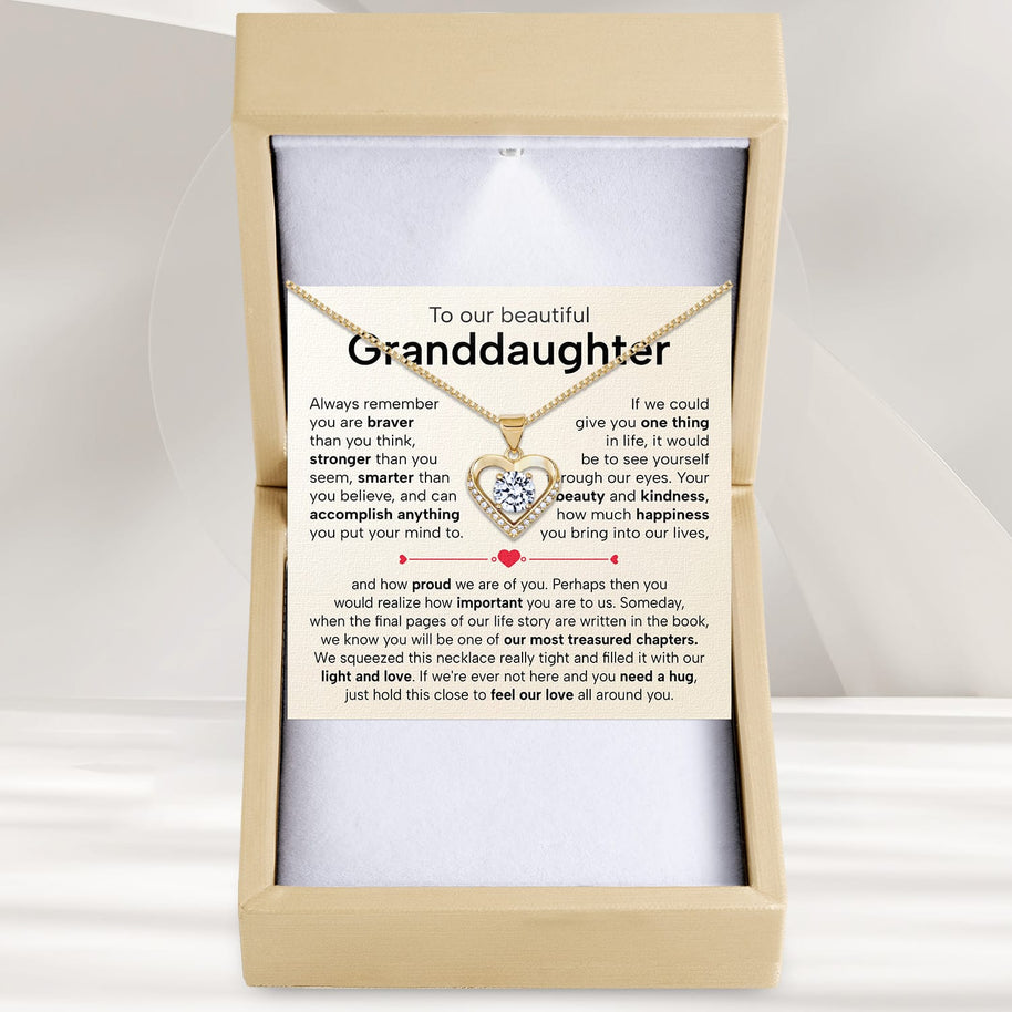 To My Granddaughter Heart Necklace With Heartfelt Message - Unique Jewelry For Granddaughter - Treasured Chapters