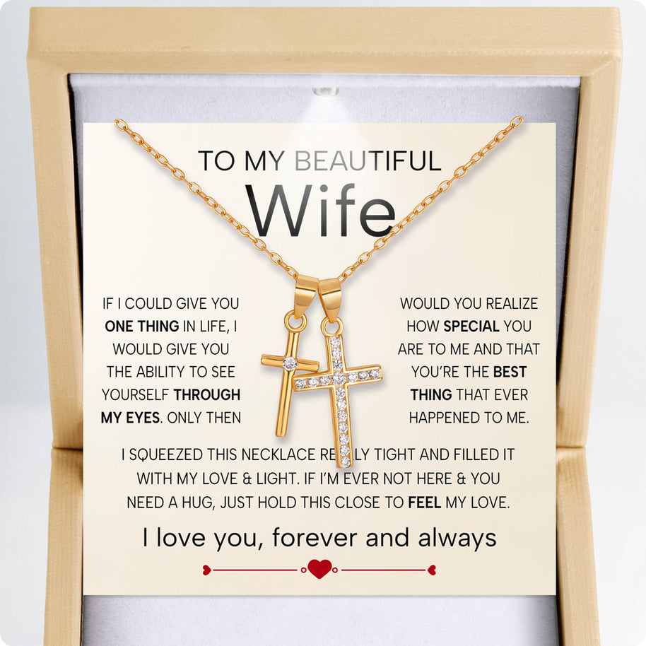 Wife Cross Necklace With Heartfelt Message - Unique Jewelry For Wife - Through My Eyes