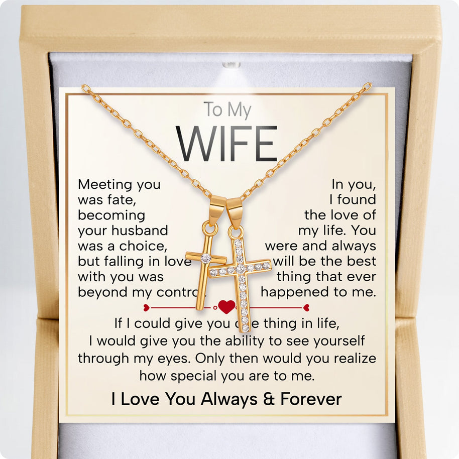 Wife Cross Necklace With Heartfelt Message - Unique Jewelry For Wife - Falling In Love