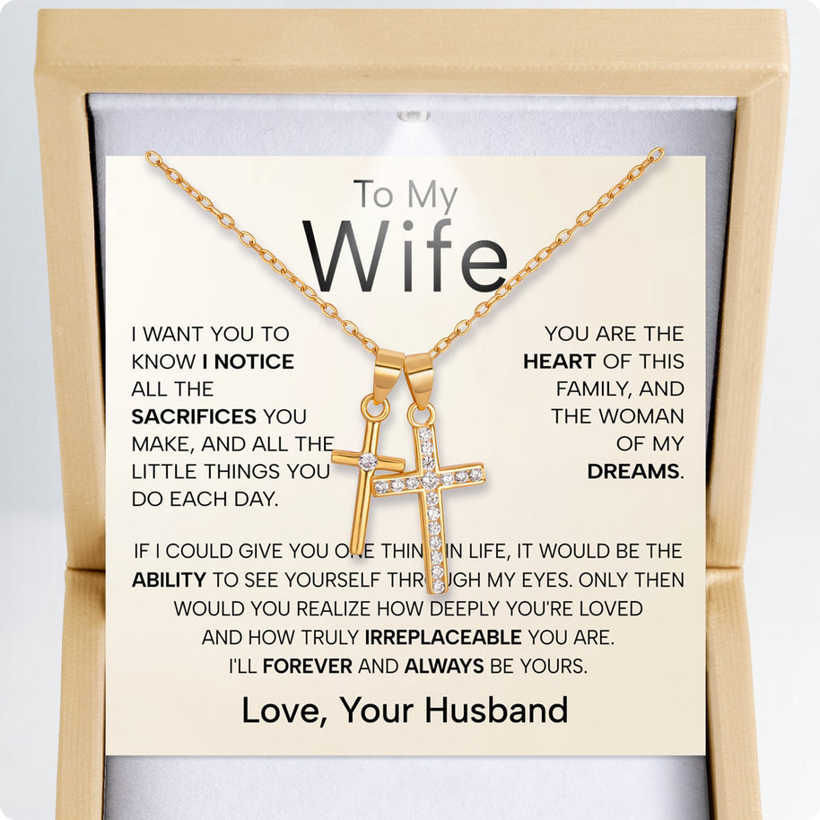 Wife Cross Necklace With Heartfelt Message - Unique Jewelry For Wife - Forever and Always