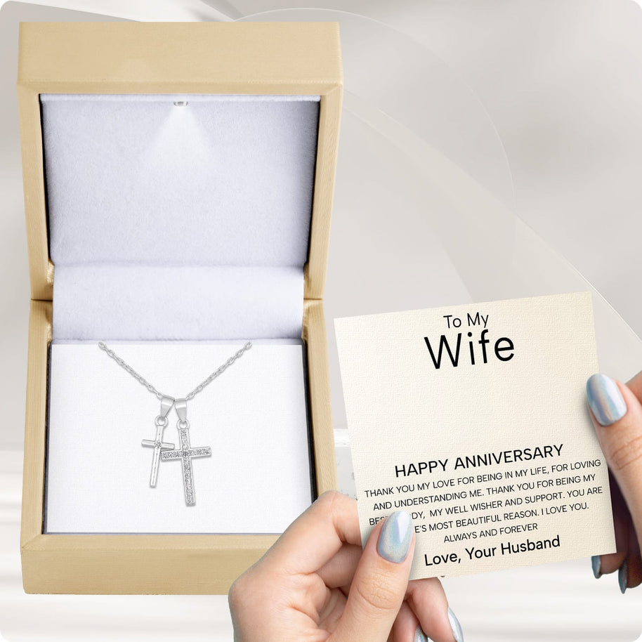 Wife Cross Necklace With Heartfelt Message - Unique Jewelry For Wife - Always And Forever