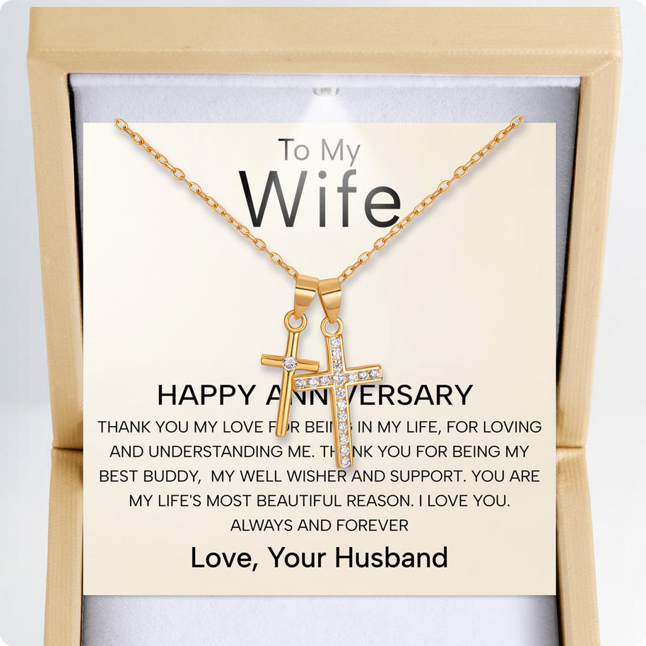 Wife Cross Necklace With Heartfelt Message - Unique Jewelry For Wife - Always And Forever