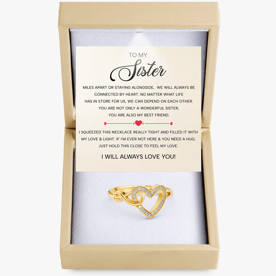 To My Sister Ring Infinity Hearts With Heartfelt Message - Unique Jewelry For Sister - Wonderful Sister