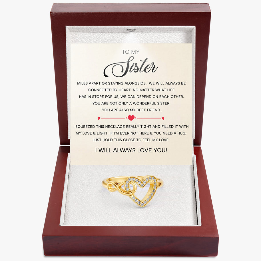 To My Sister Ring Infinity Hearts With Heartfelt Message - Unique Jewelry For Sister - Wonderful Sister