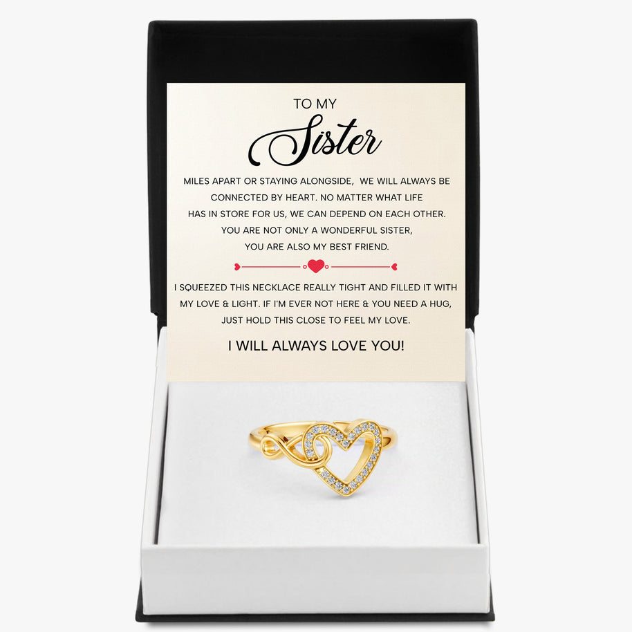 To My Sister Ring Infinity Hearts With Heartfelt Message - Unique Jewelry For Sister - Wonderful Sister